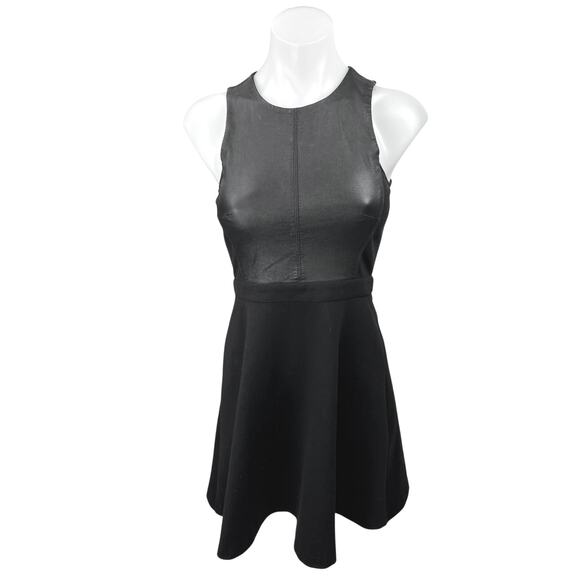 Club Monaco Black Faux Leather Sleeveless Racerback Zip Mini Fit & Flare Dress 0 - Picture 1 of 5